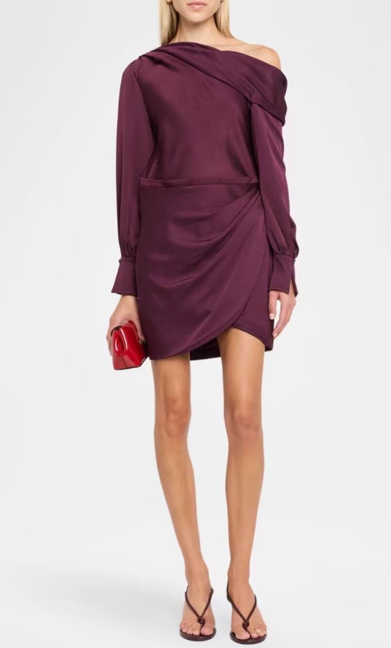 Simkhai Cameron One Shoulder Mini Dress in Cranberry 4